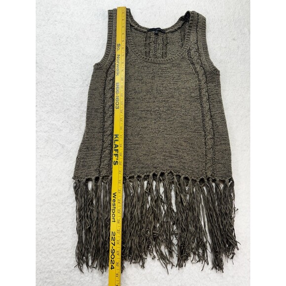 Harvé Benard Knit Fringe Sleeves Sweater Olive Army Green Medium - Picture 4 of 5